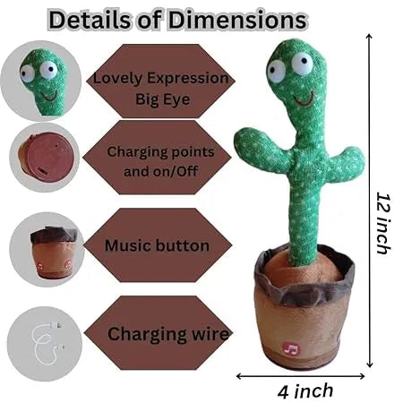 Dancing Cactus™ Talking Toy – Singing, Dancing & Voice Repeat Plush Toy for Kids